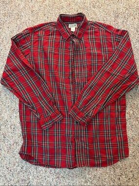 L.L. Bean Men’s (tall) Red Plaid Flannel Shirt with Green and Black Stripe